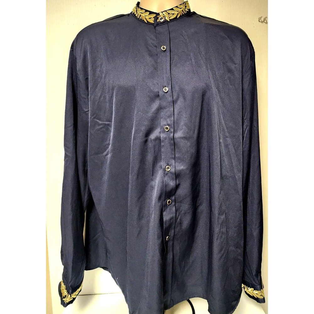 ZEROYAA Men's Navy Blue Shirt with gold embroidery trim Size XXL  NWT ***